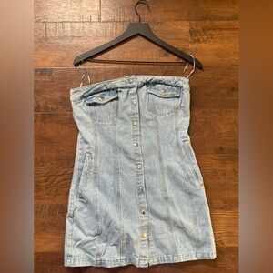 Denim Strapless Button Down Mini Dress (with pockets)